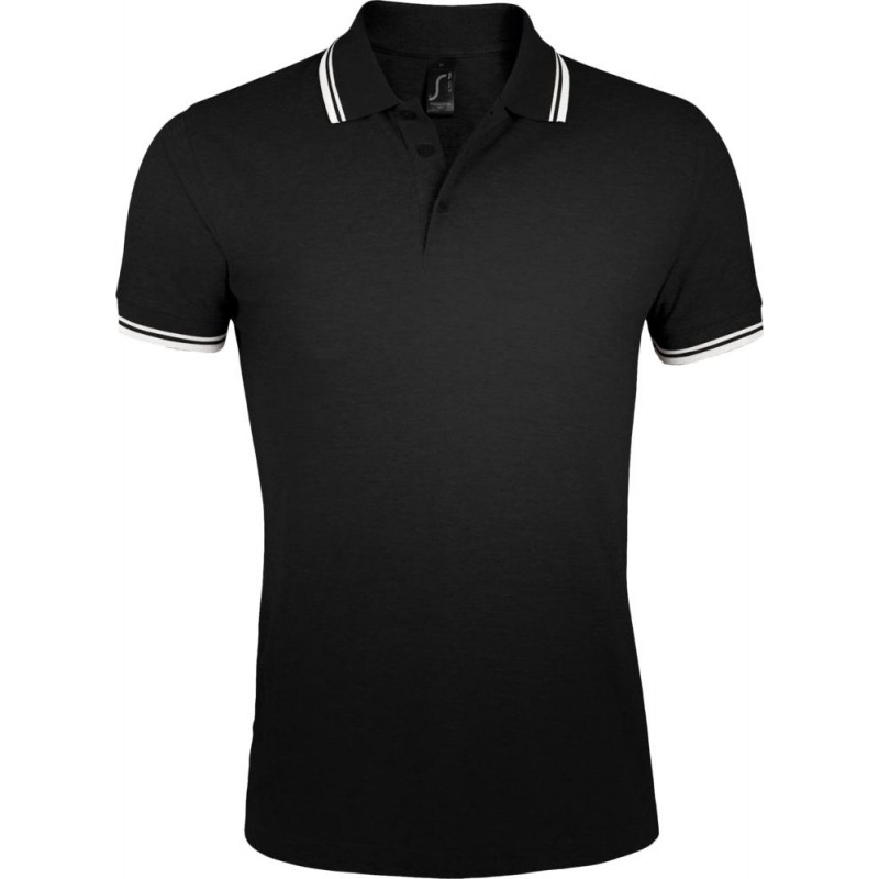Рубашка поло мужская Pasadena Men 200 с контрастной отделкой, черная с белым Рубашка поло мужская Pasadena Men 200 с контрастной отделкой, черная с белым